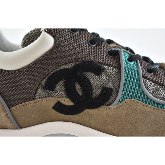 Chanel 21B Mens Brown Black Green White CC Logo Low Top Trainer Sneaker 46 13 - Picture 2 of 11